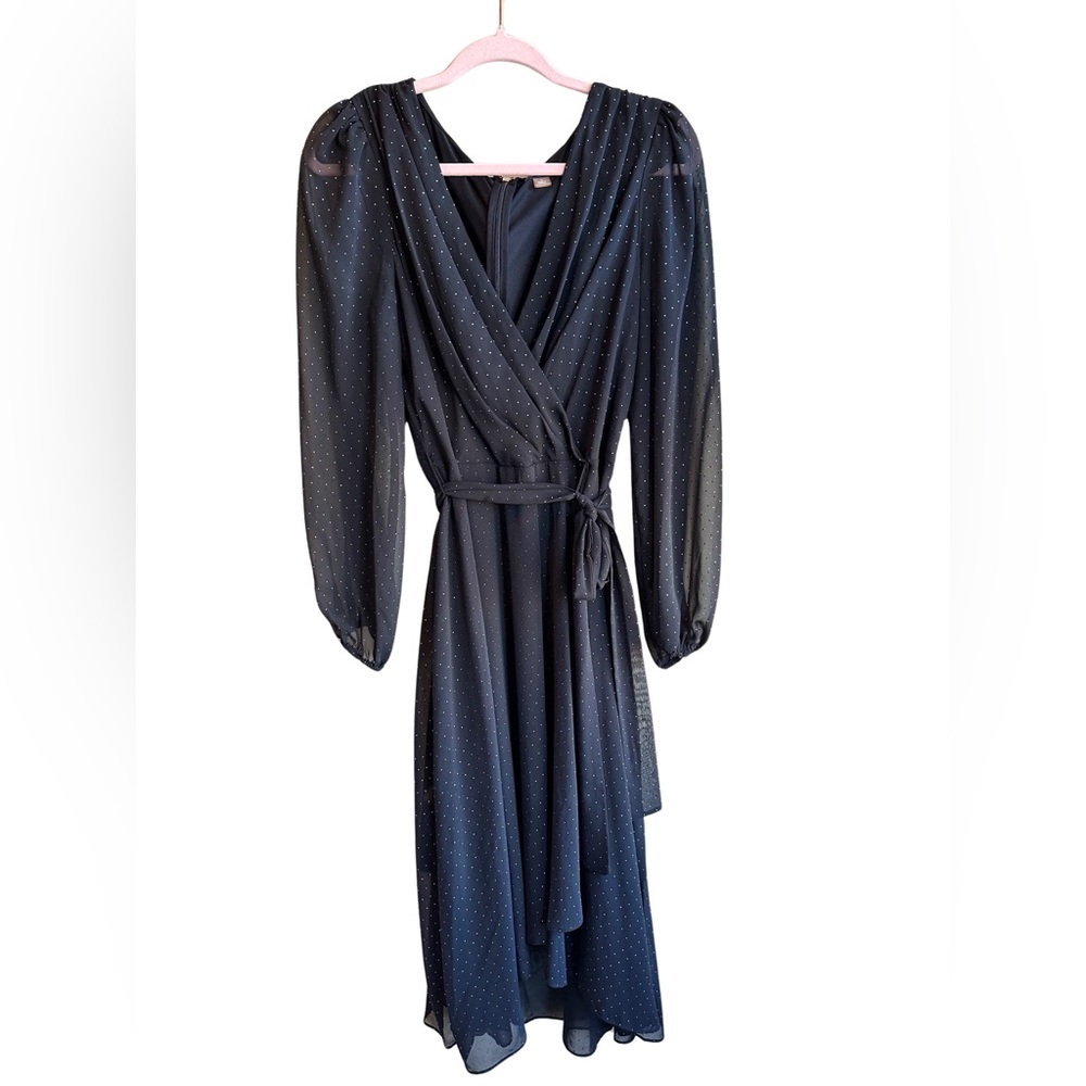 Tommy Hilfiger Black Sheer Midi Dress with Gold Dots Size 14